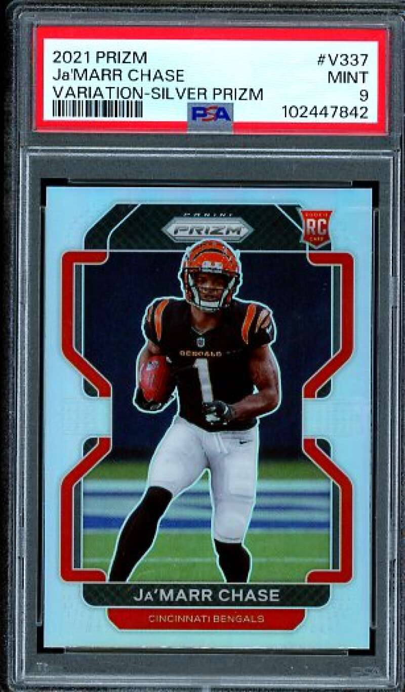 Ja'Marr Chase Rookie Card 2021 Prizm Variation Silver Prizm #V337 PSA 9 Image 1