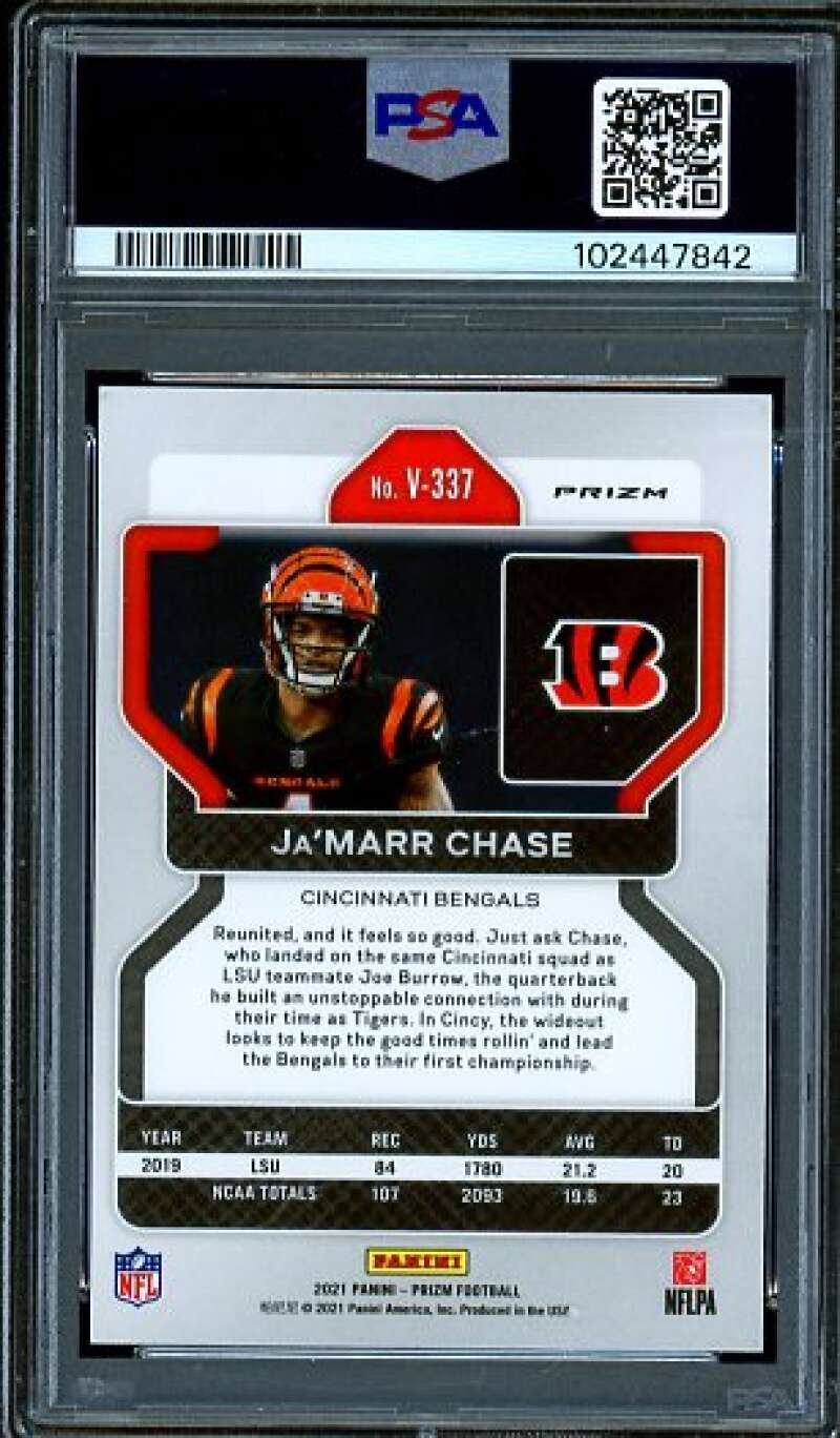 Ja'Marr Chase Rookie Card 2021 Prizm Variation Silver Prizm #V337 PSA 9 Image 2