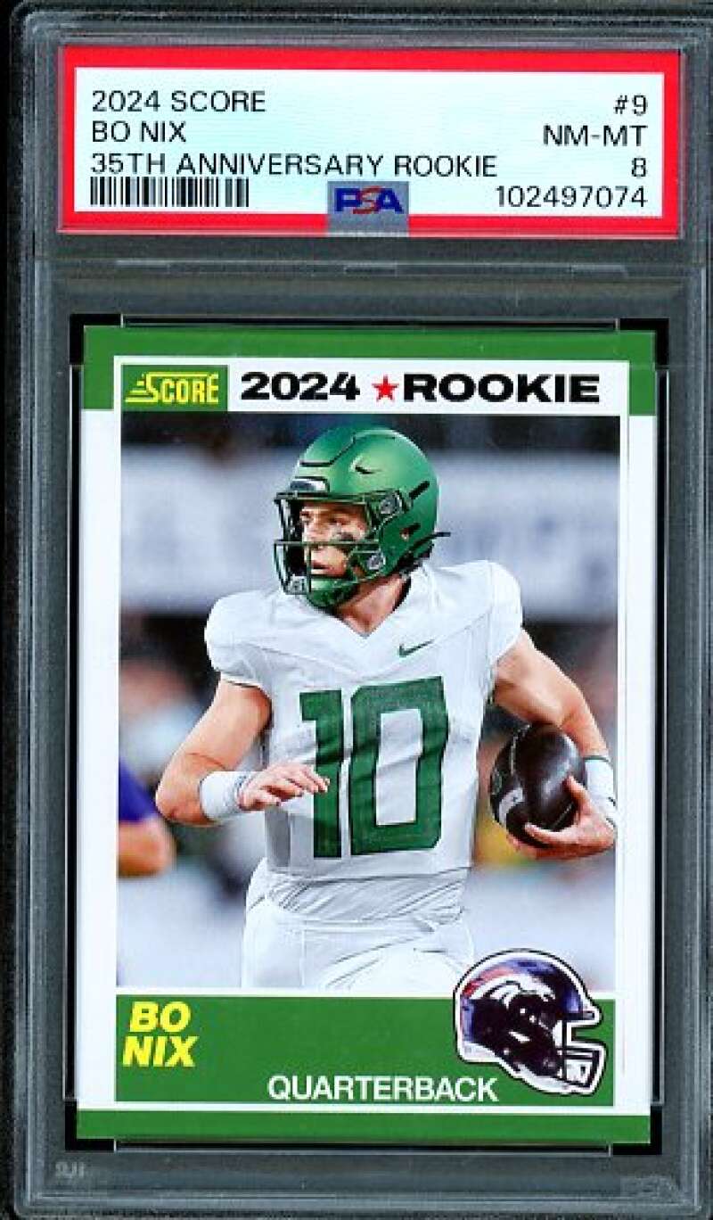 Bo Nix Rookie Card 2024 Score 35th Anniversary Rookie #9 PSA 8 Image 1