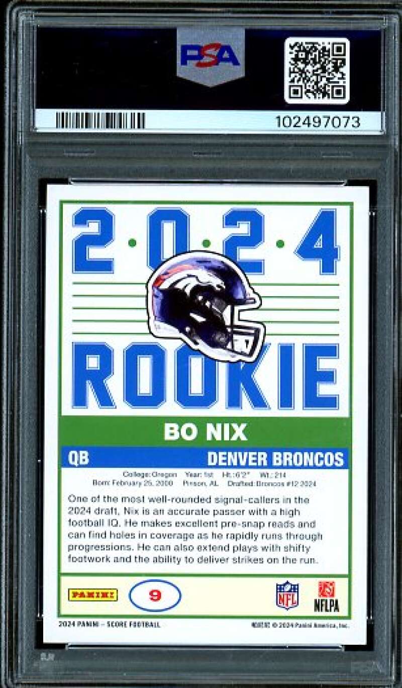 Bo Nix Rookie Card 2024 Score 35th Anniversary Rookie #9 PSA 10 Image 2