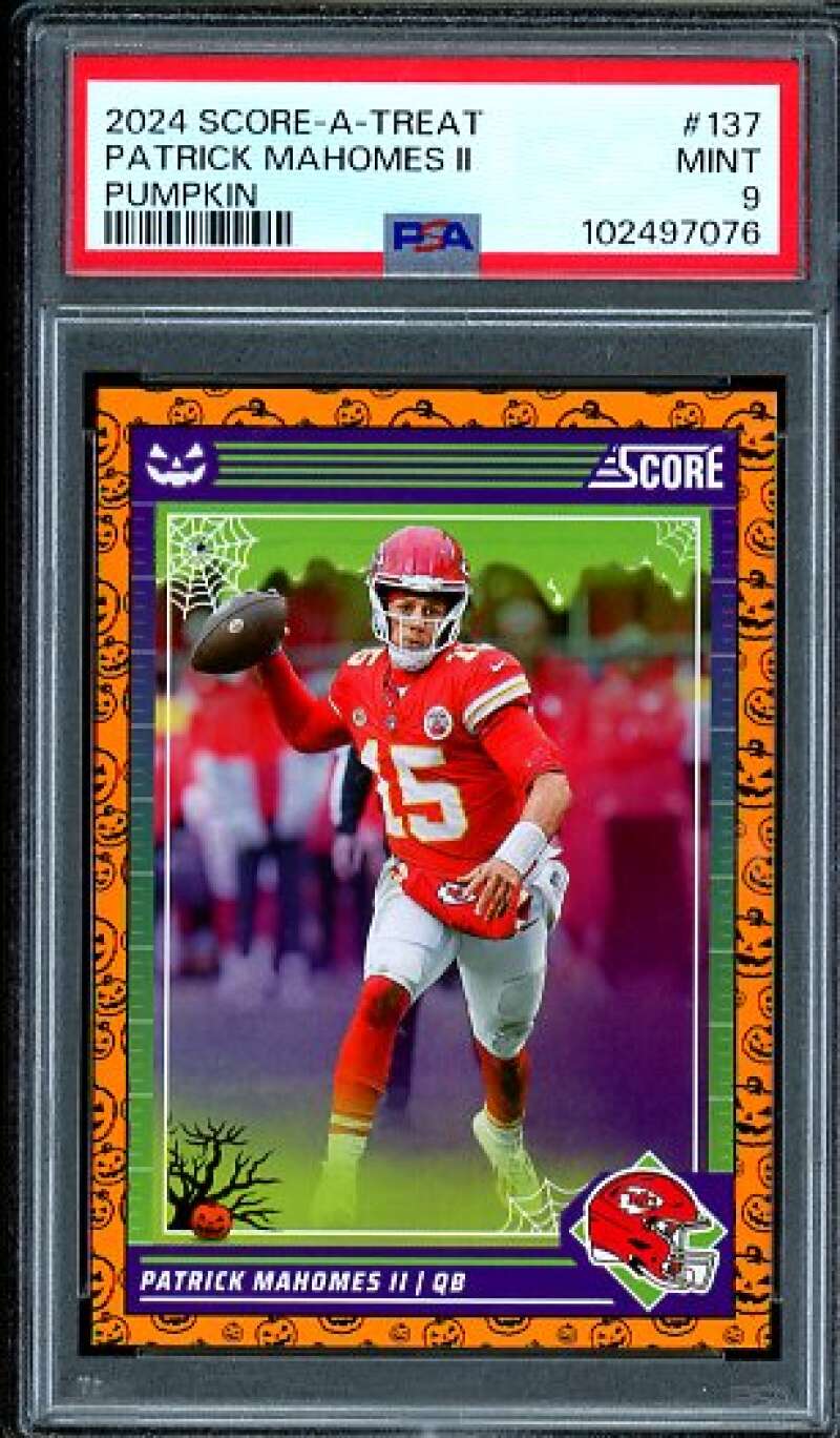 Patrick Mahomes II Card 2024 Score-a-Treat Pumpkin #137 PSA 9 Image 1