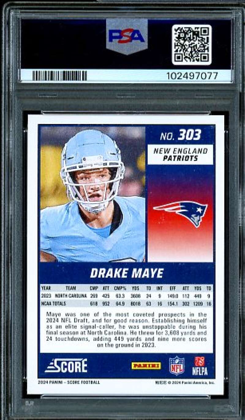 Drake Maye Rookie Card 2024 Score Red (pop 1) #303 PSA 9 Image 2