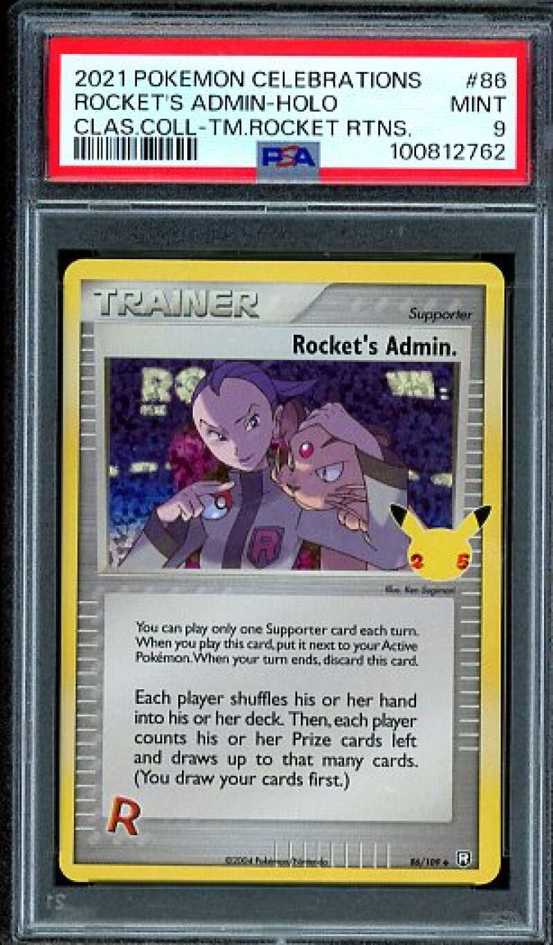 Rocket's Admin Holo Card 2021 Pokemon Celebrations #86 PSA 9 Image 1