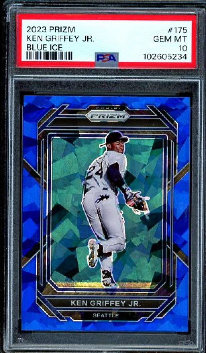 Ken Griffey Jr. Card 2023 Prizm Blue Ice #175 (pop 5) PSA 10 Image 1