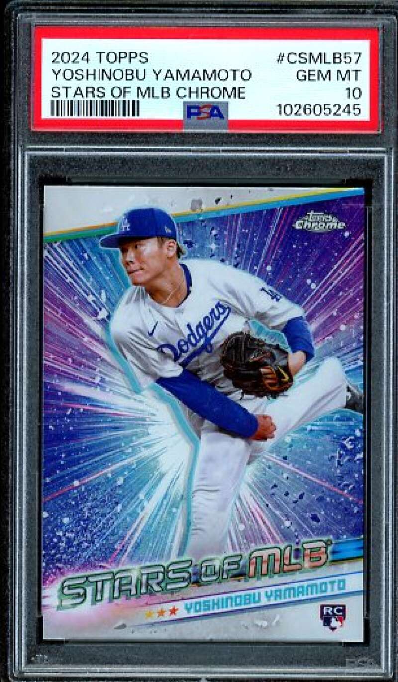 Yoshinobu Yamamoto Rookie Card 2024 Topps Stars Of MLB Chrome #CSMLB57 PSA 10 Image 1