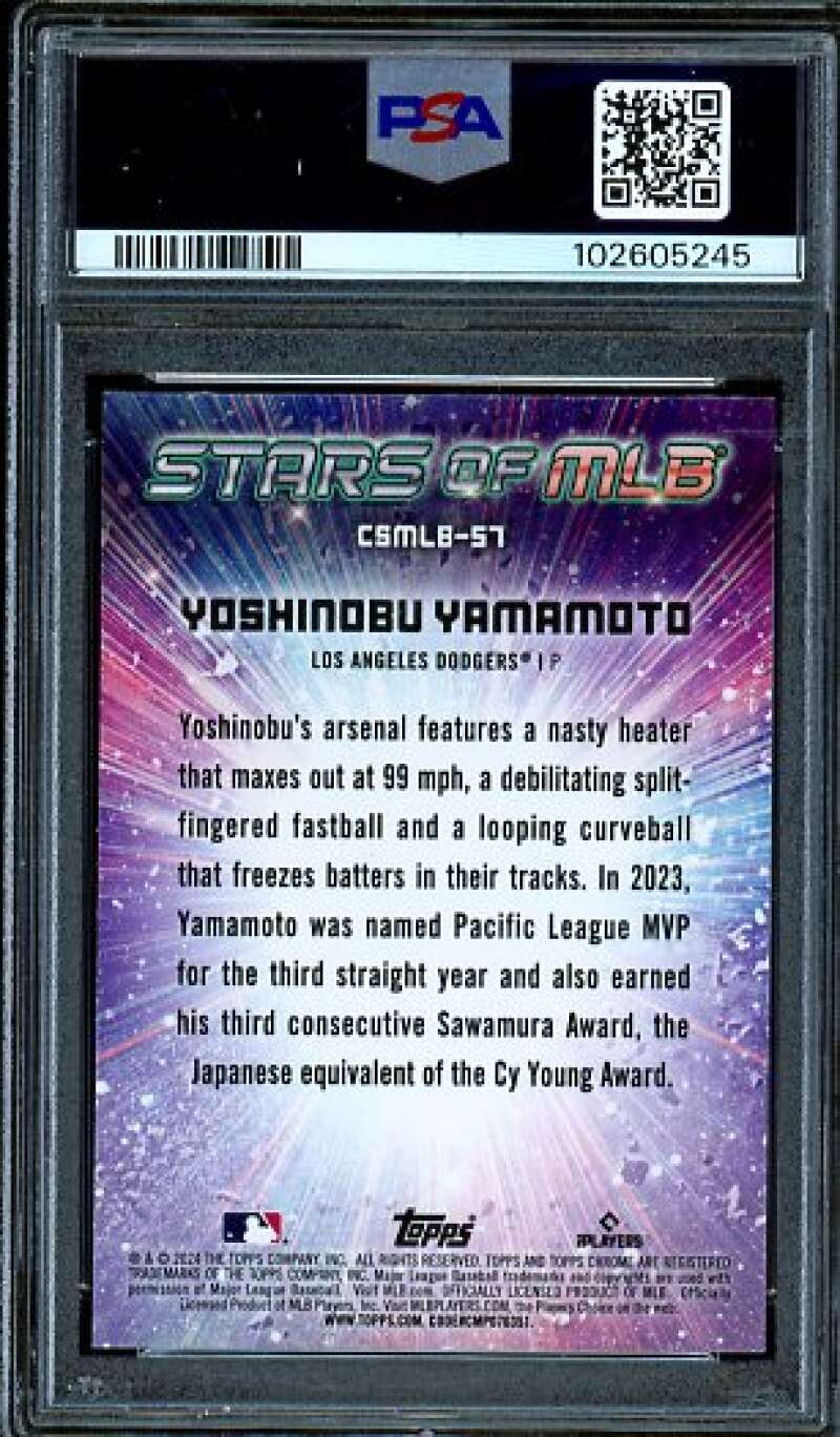 Yoshinobu Yamamoto Rookie Card 2024 Topps Stars Of MLB Chrome #CSMLB57 PSA 10 Image 2