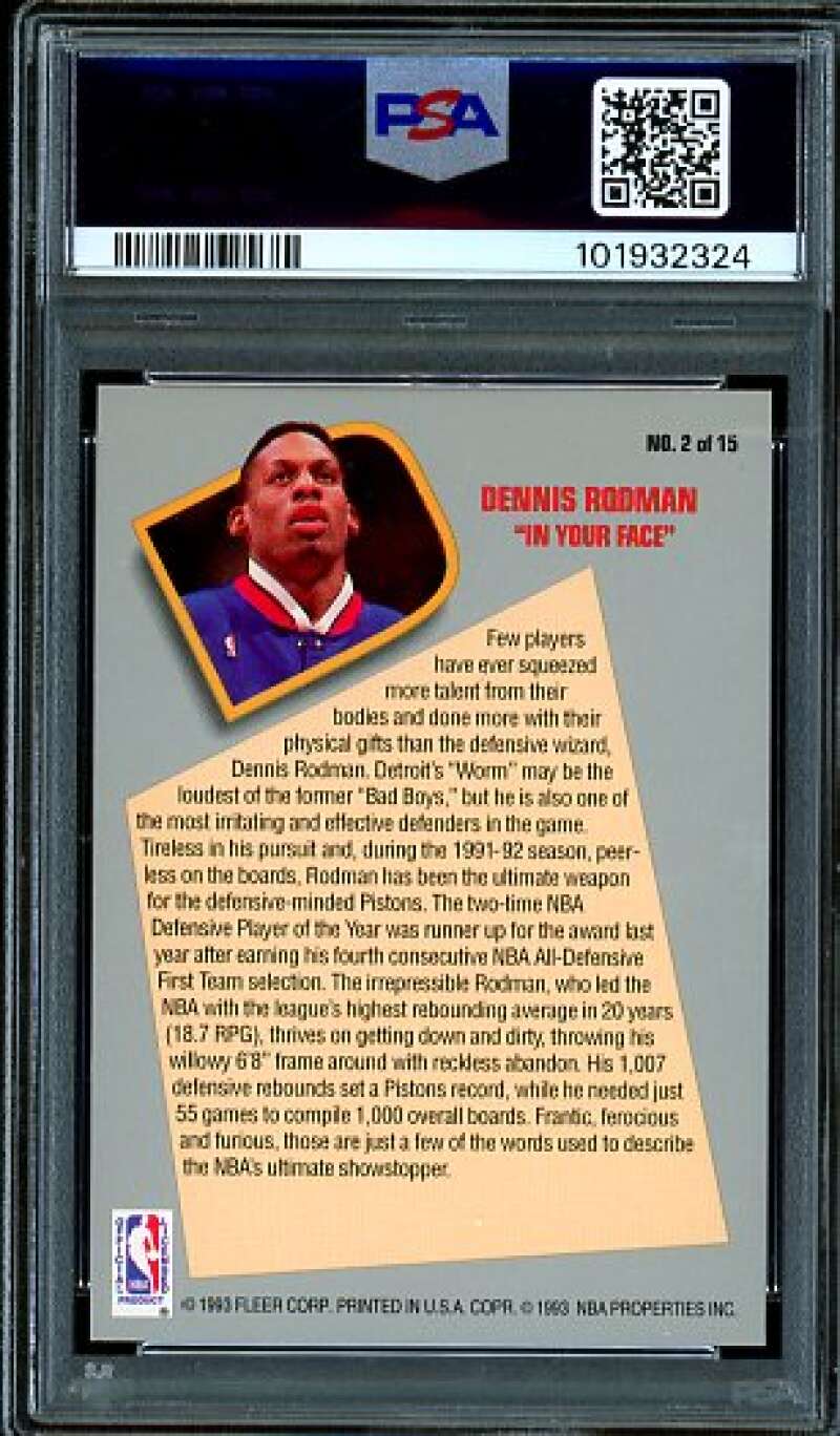 Dennis Rodman Card 1992-93 Fleer Total D #2 PSA 7 Image 2