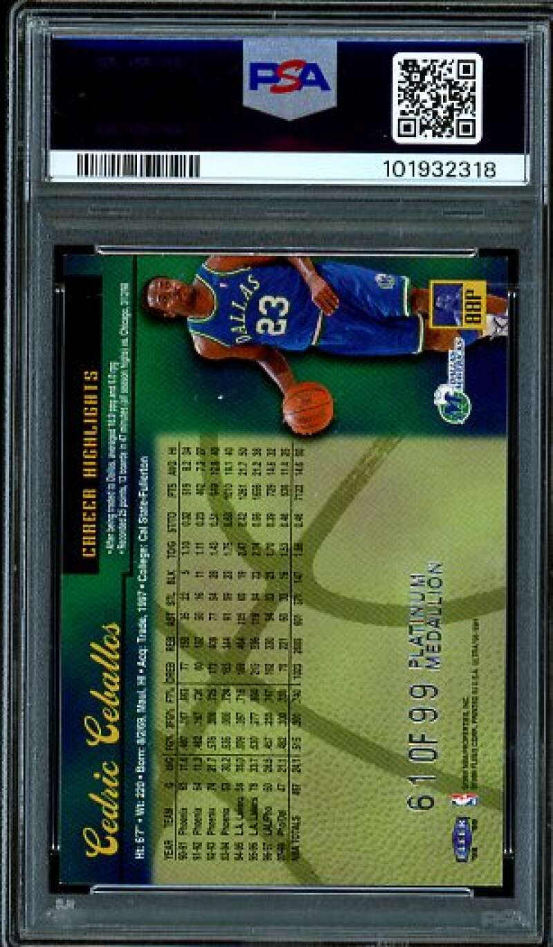 Cedric Ceballos Card 1998-99 Ultra Platinum Medallion #88P PSA 7 Image 2