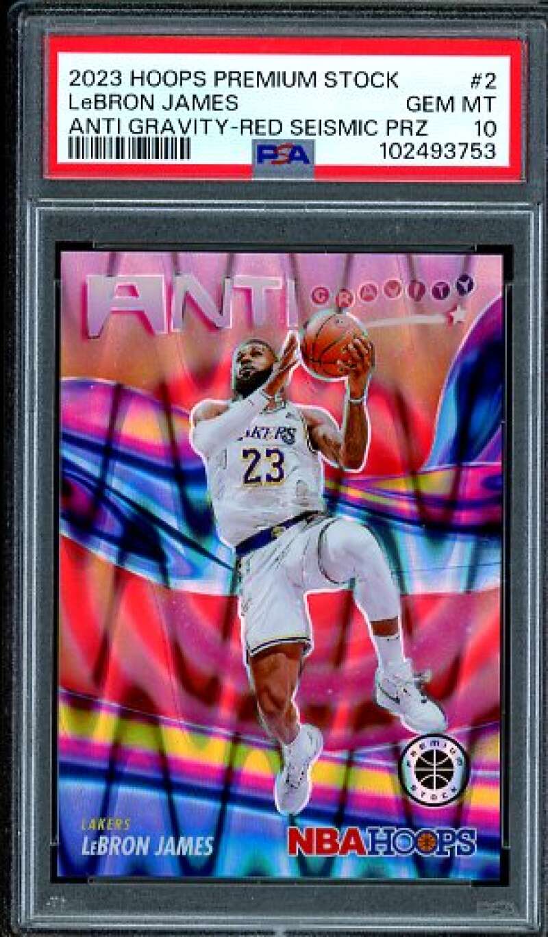 LeBron James 2023-24 Hoops Premium Stock Gravity Red Seismic Prizm #2 PSA 10 Image 1