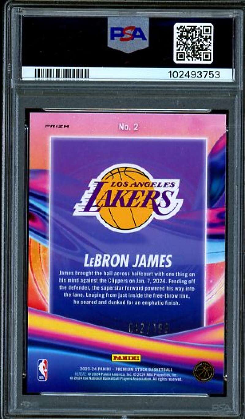 LeBron James 2023-24 Hoops Premium Stock Gravity Red Seismic Prizm #2 PSA 10 Image 2