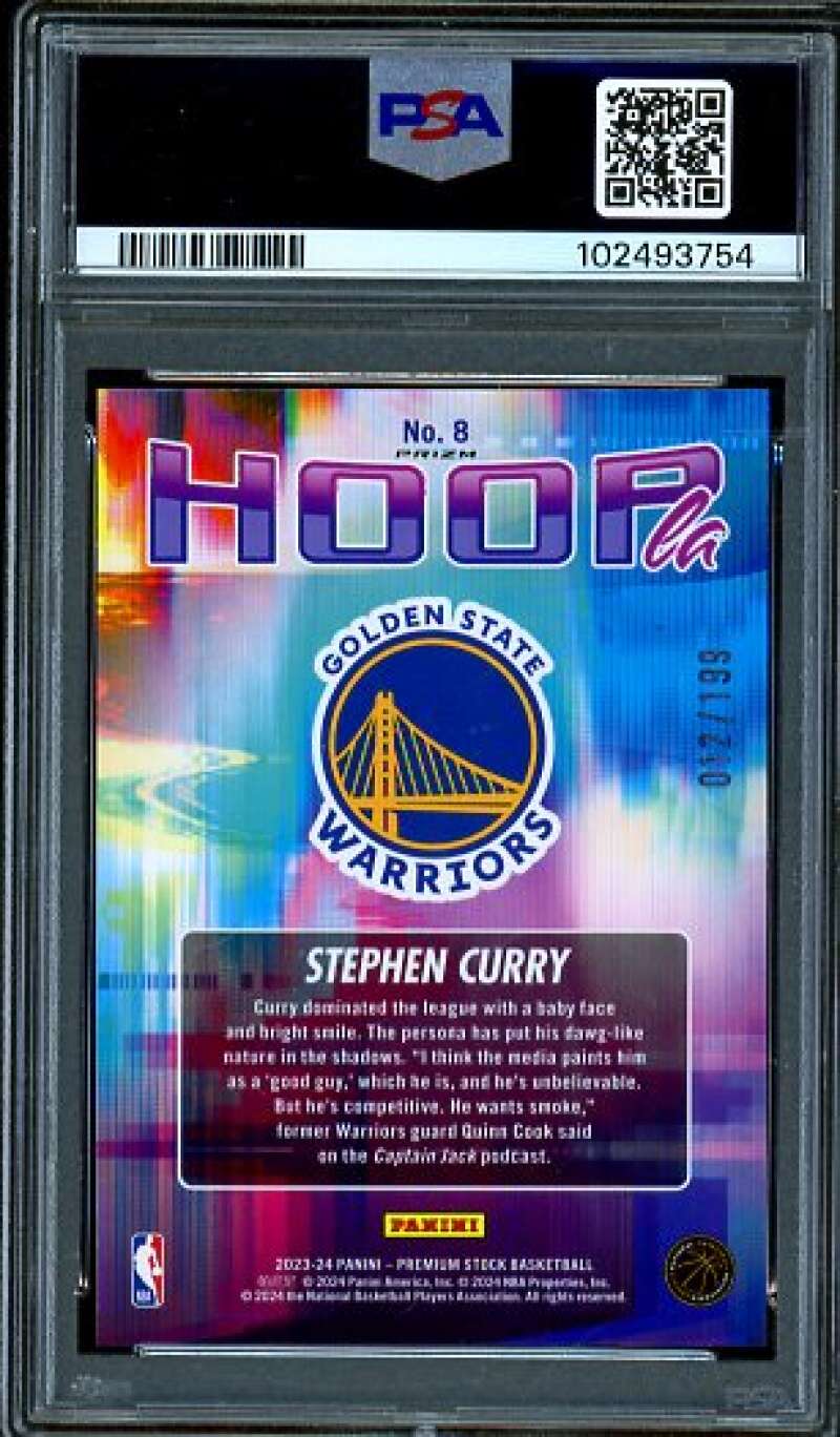 Stephen Curry 2023-24 Hoops Premium Stock Hoopla Red Seismic Prizm #8 PSA 9 Image 2