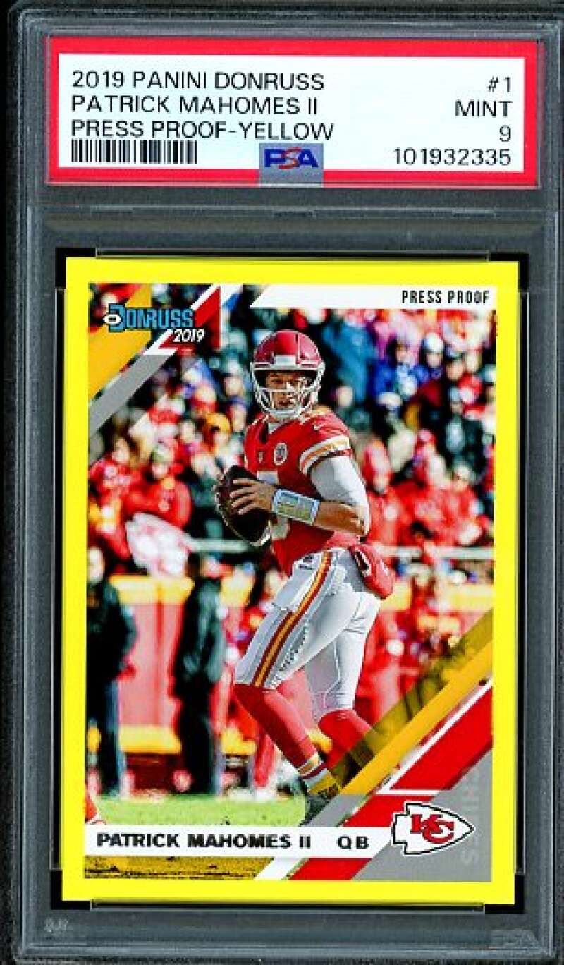 Patrick Mahomes II Card 2019 Panini Donruss Press Proof Yellow (pop 4) #1 PSA 9 Image 1