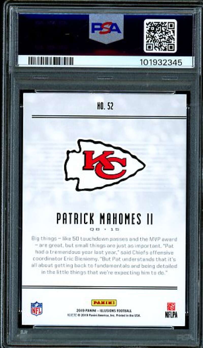 Patrick Mahomes II Card 2019 Panini Illusions Orange #52 PSA 8 Image 2