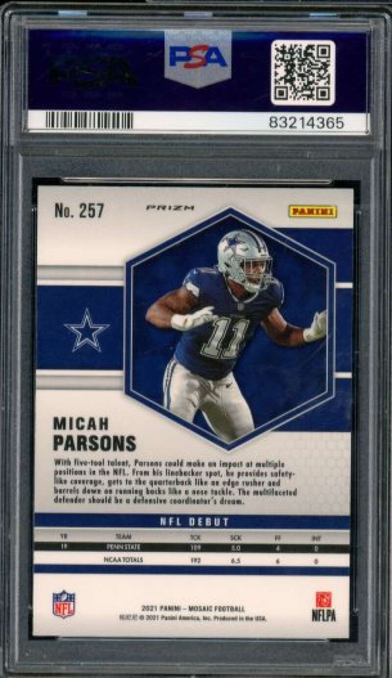 Micah Parsons Rookie Card 2021 Mosaic Reactive Orange #257 PSA 10 Image 2