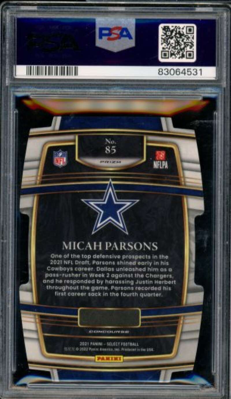 Micah Parsons Rookie Card 2021 Select D/C Silver Prizm #85 PSA 9 Image 2
