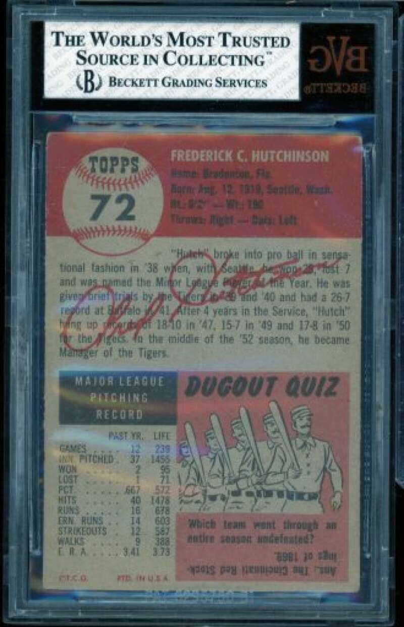 Fred Hutchinson Card 1953 Topps #72 BGS BVG 3.5 Image 2
