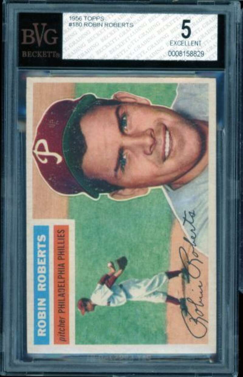 Robin Roberts Card 1956 Topps #180 BGS BVG 5 Image 1