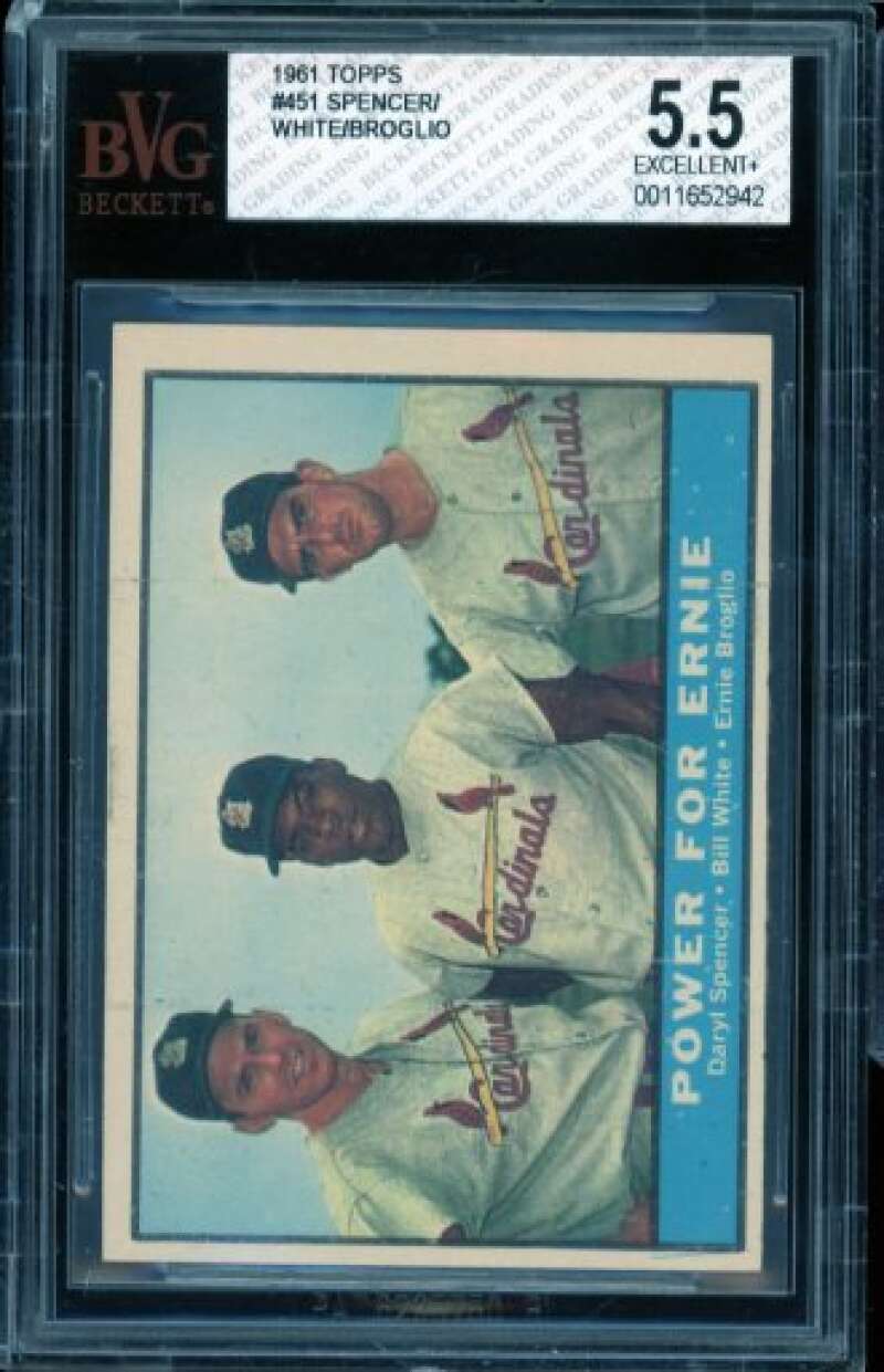 Spencer/White/Broglio Card 1961 Topps #451 BGS BVG 5.5 Image 1