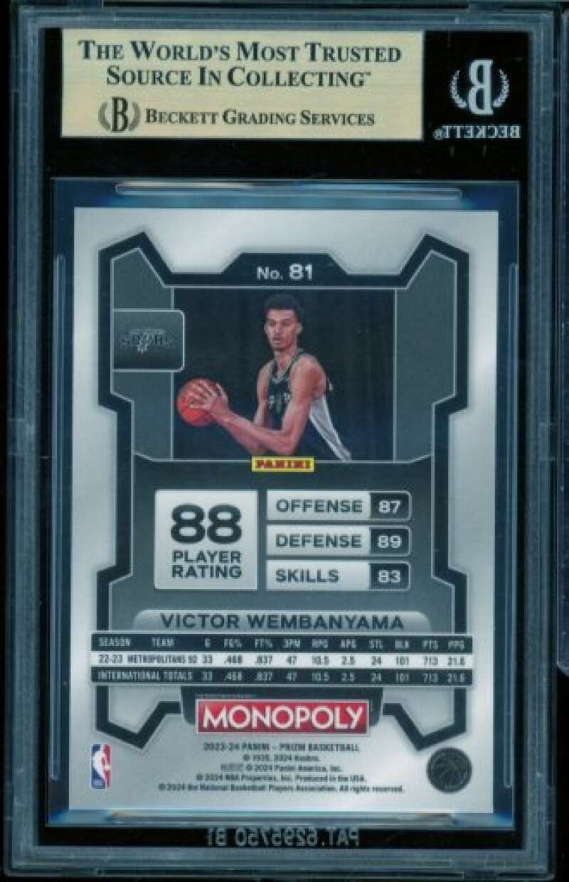 Victor Wembanyama Rookie Card 2023-24 Panini Prizm Monopoly #81 BGS 9.5 Image 2