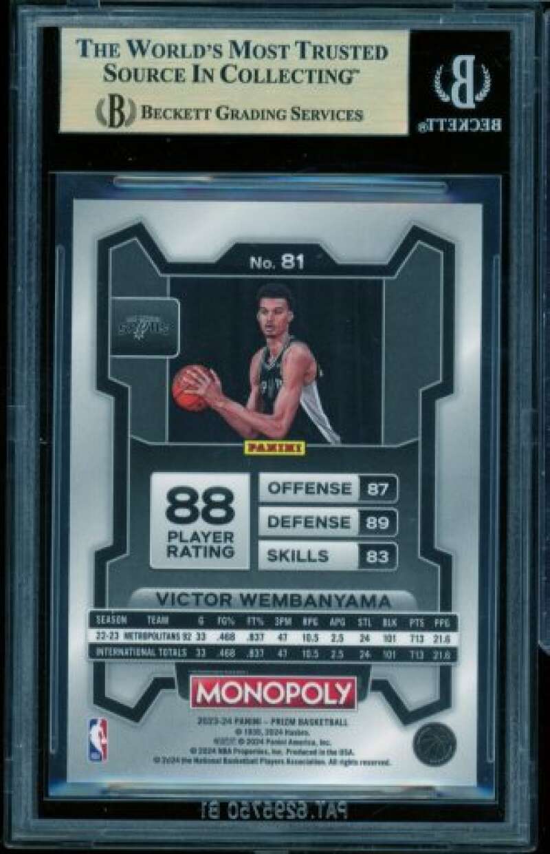 Victor Wembanyama Rookie Card 2023-24 Panini Prizm Monopoly #81 BGS 9.5 Image 2
