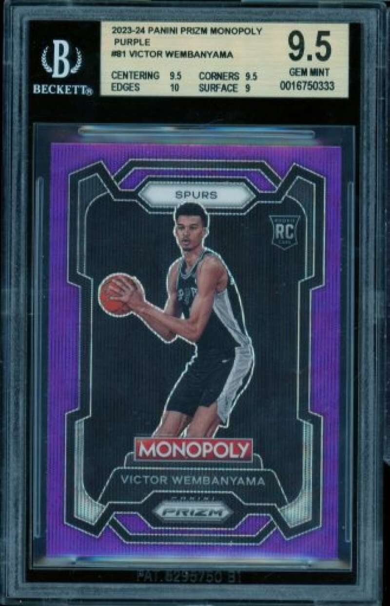 Victor Wembanyama Rookie Card 2023-24 Panini Prizm Monopoly Purple #81 BGS 9.5 Image 1