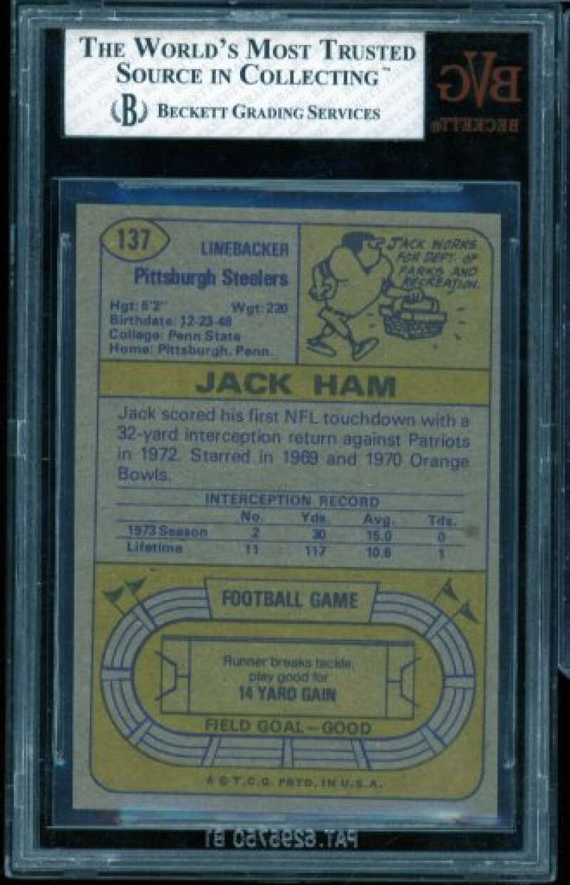 Jack Ham Card 1974 Topps #137 BGS BVG 5.5 Image 2