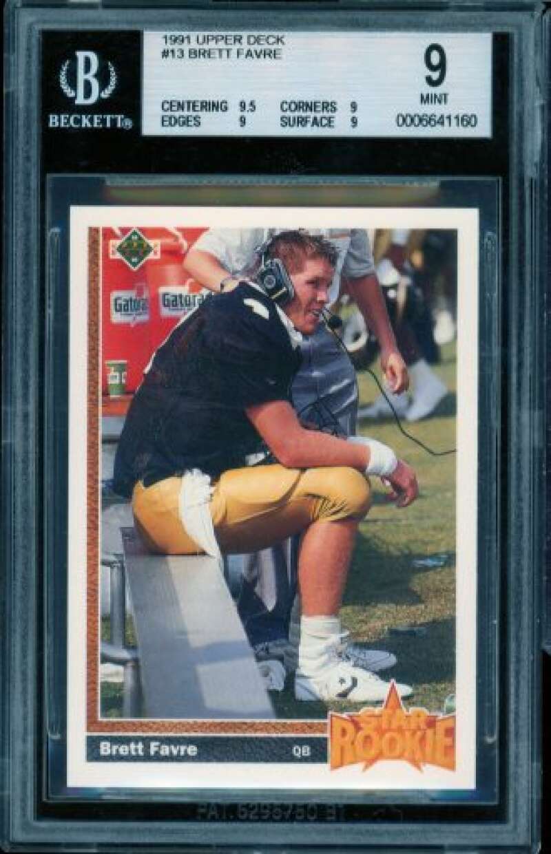 Brett Favre Rookie Card 1991 Upper Deck #13 BGS 9 Image 1
