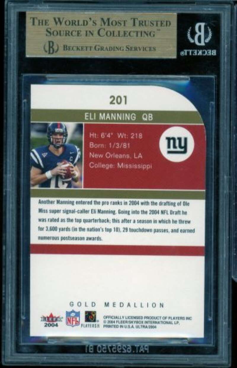 Eli Manning Rookie Card 2004 Ultra Gold Medallion #201 BGS 9.5 Image 2