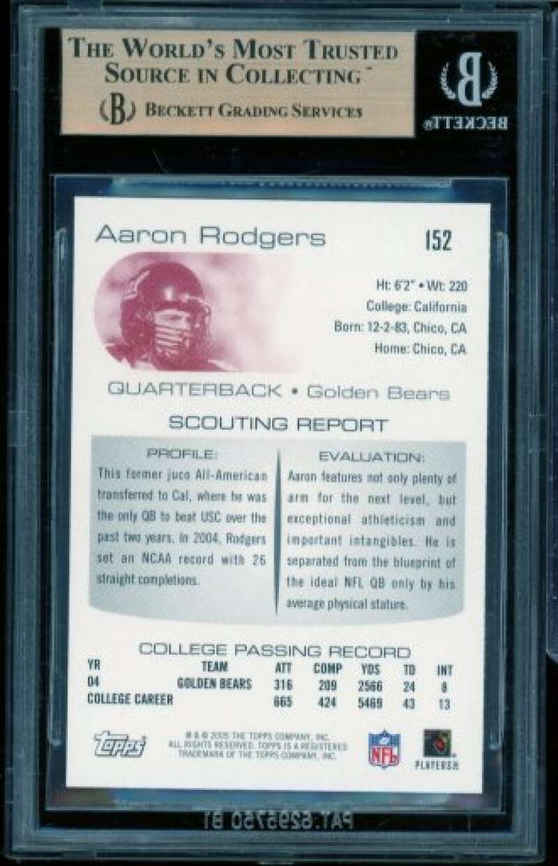 Aaron Rodgers Rookie Card 2005 Topps DPP #152 BGS 9.5 Image 2