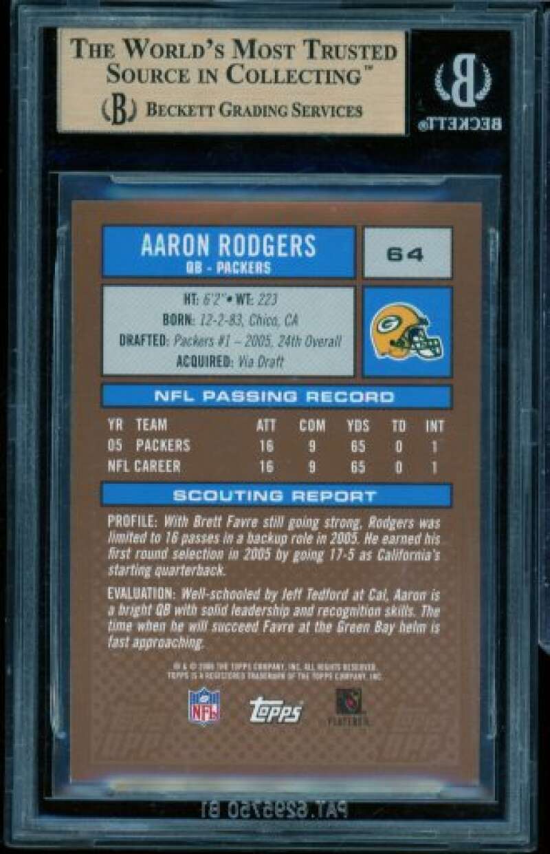 Aaron Rodgers Card 2006 Topps DPP #64 BGS 9.5 Image 2