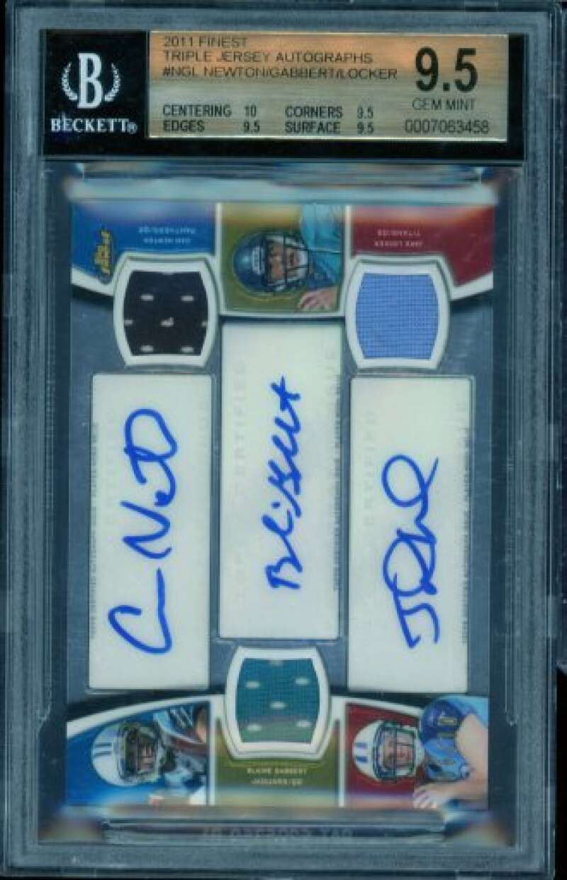 Cam Newton Rookie 2011 Finest Triple Jersey Autographs (Ser # 8/10) #NGL BGS 9.5 Image 1