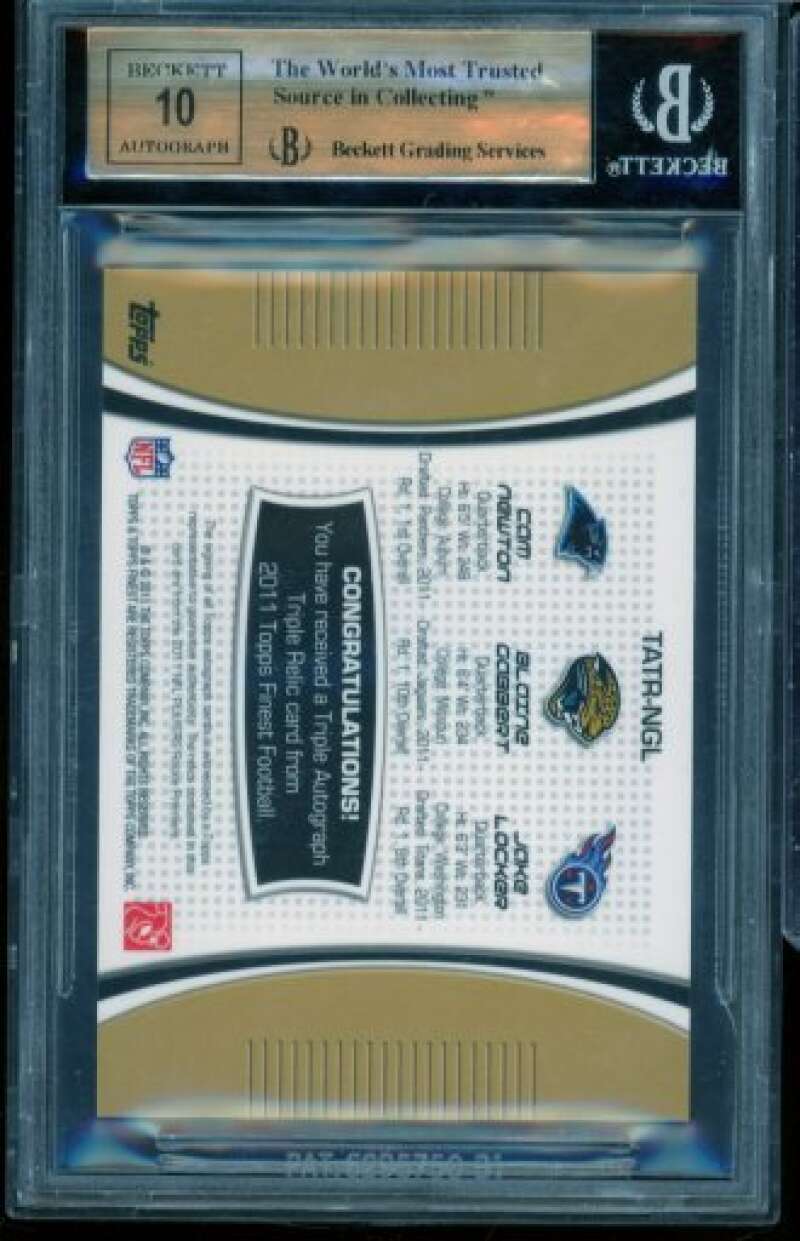 Cam Newton Rookie 2011 Finest Triple Jersey Autographs (Ser # 8/10) #NGL BGS 9.5 Image 2