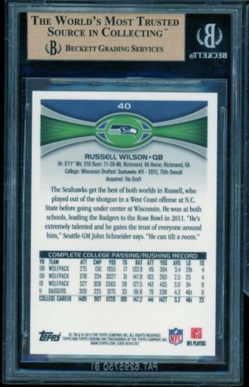 Russell Wilson Rookie Card 2012 Topps Chrome #40a BGS 9.5 Image 2