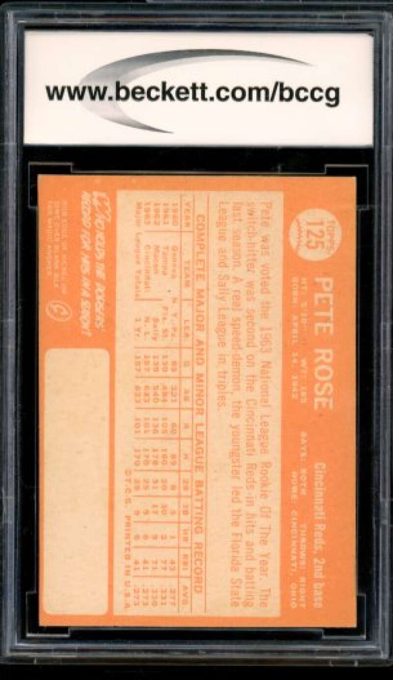 1964 Topps #125 Pete Rose All-Star Rookie Card BGS BCCG 9 Near Mint+ Image 2