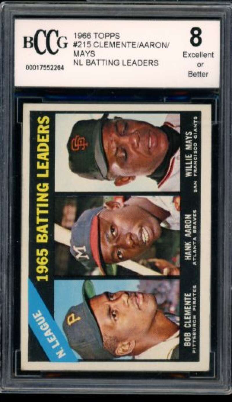 1966 Topps #215 Clemente/Aaron/Willie Mays NL Batting Card BGS BCCG 8 Excellent+ Image 1