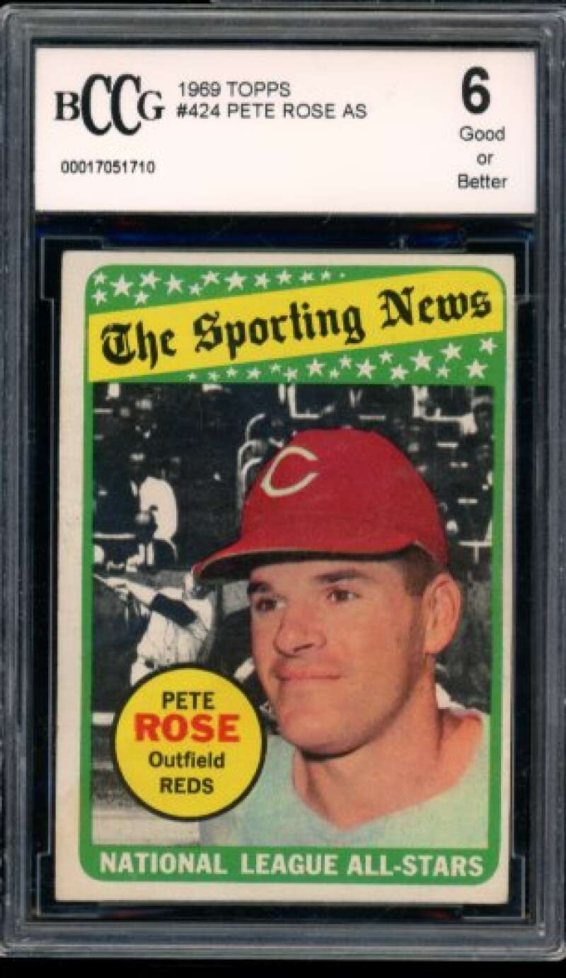 1969 Topps #424 Pete Rose Card BGS BCCG 6 Good+ Image 1