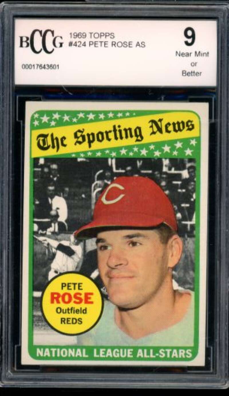 1969 Topps #424 Pete Rose Card BGS BCCG 9 Near Mint+ Image 1