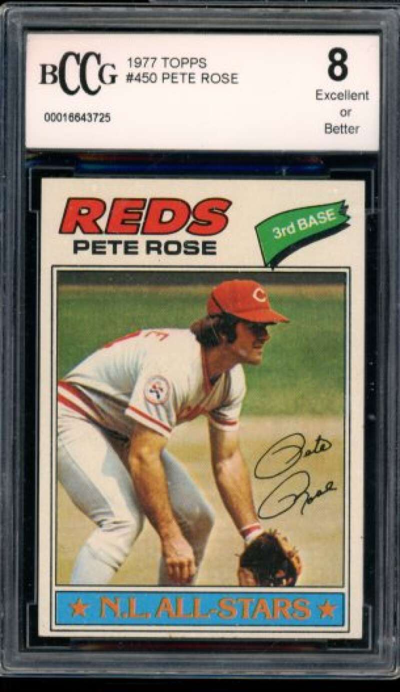 1977 Topps #450 Pete Rose Card BGS BCCG 8 Excellent+ Image 1