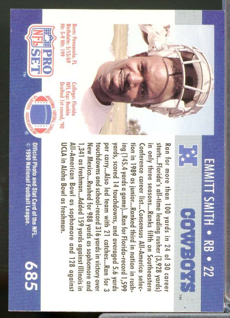 Emmitt Smith Rookie Card 1990 Pro Set #685  Image 2
