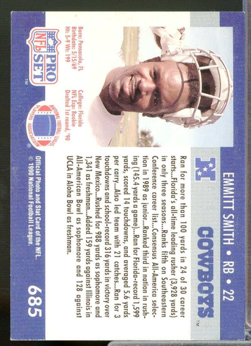 Emmitt Smith Rookie Card 1990 Pro Set #685  Image 2
