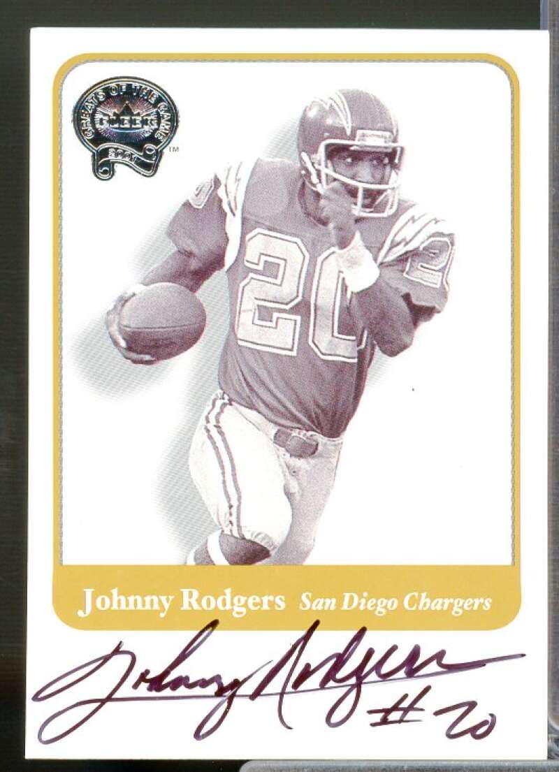 Johnny Rodgers Card 2002 Fleer Throwbacks Greats of the Game Autographs #28  Image 1