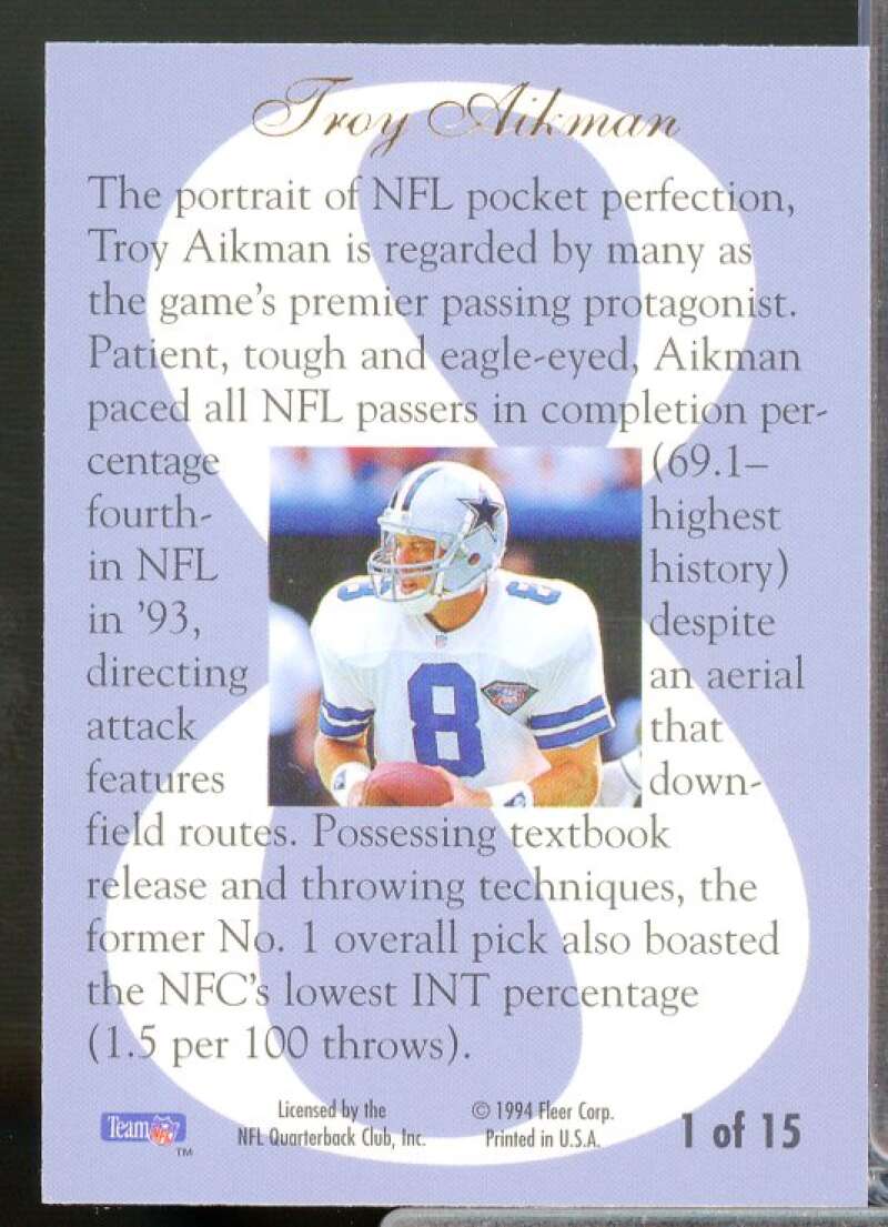 Troy Aikman Card 1994 Ultra Flair Hot Numbers #1  Image 2