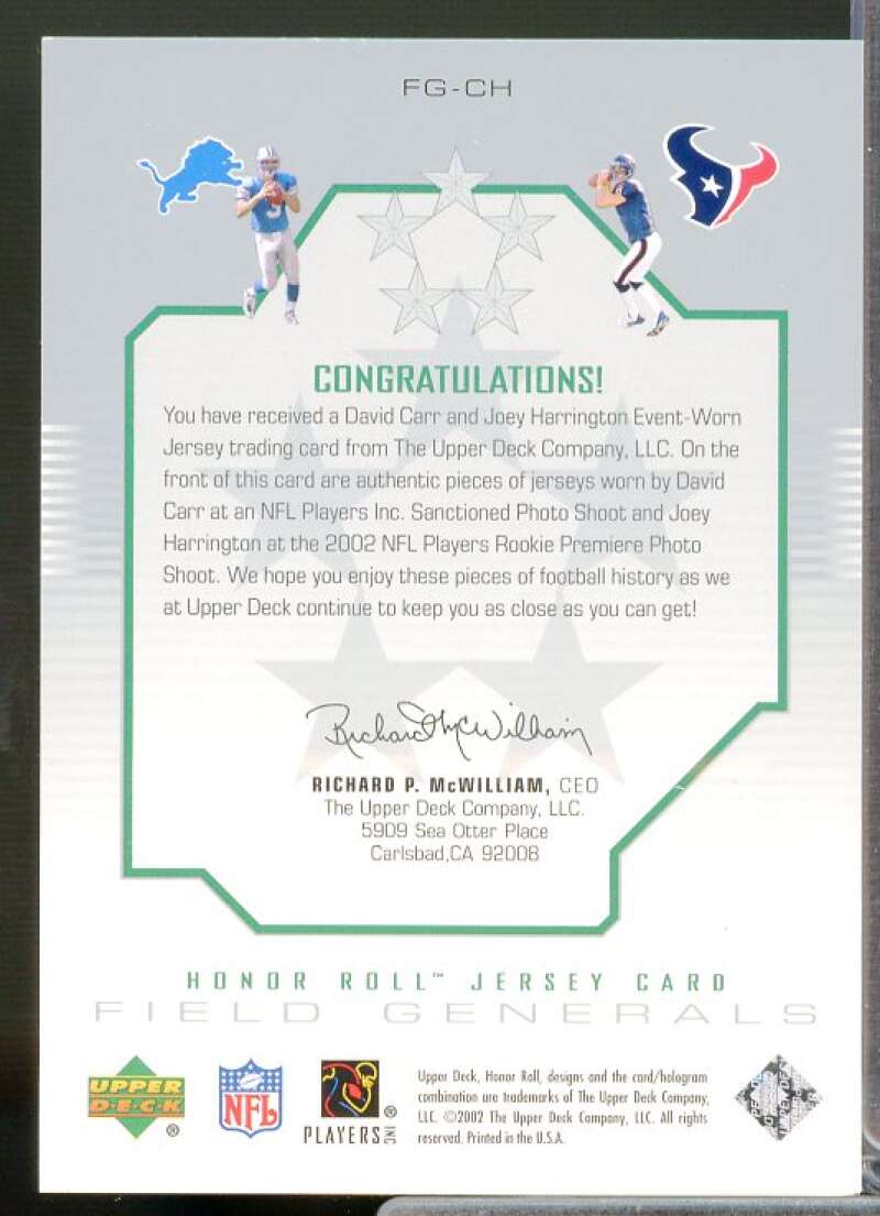 David Carr/Joey Harrington 2002 Honor Roll Field Generals Dual Jerseys #FGCH  Image 2