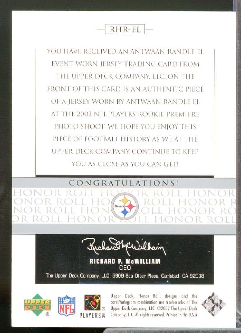 Antwaan Randle El 2002 Upper Deck Honor Roll Rookie Honor Roll Jerseys #RHREL  Image 2