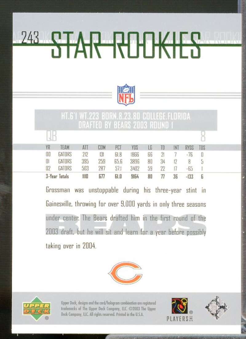 Rex Grossman Rookie Card 2003 Upper Deck #243  Image 2