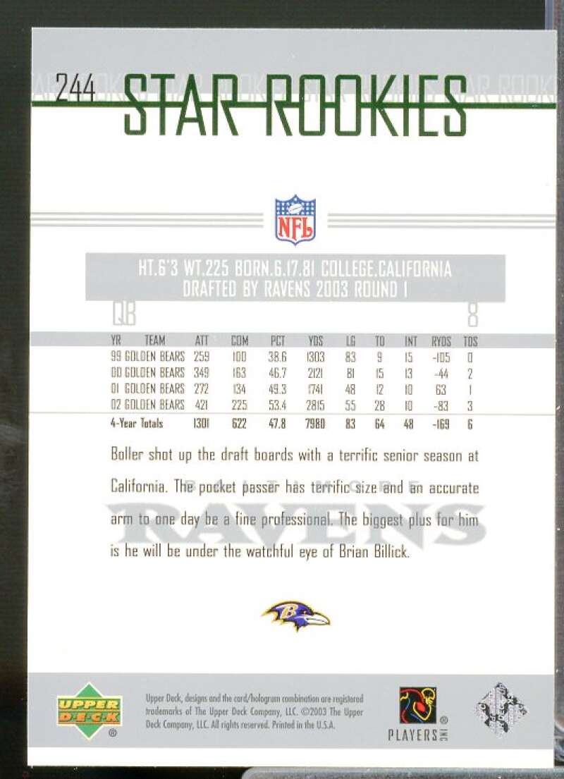 Kyle Boller Rookie Card 2003 Upper Deck #244  Image 2