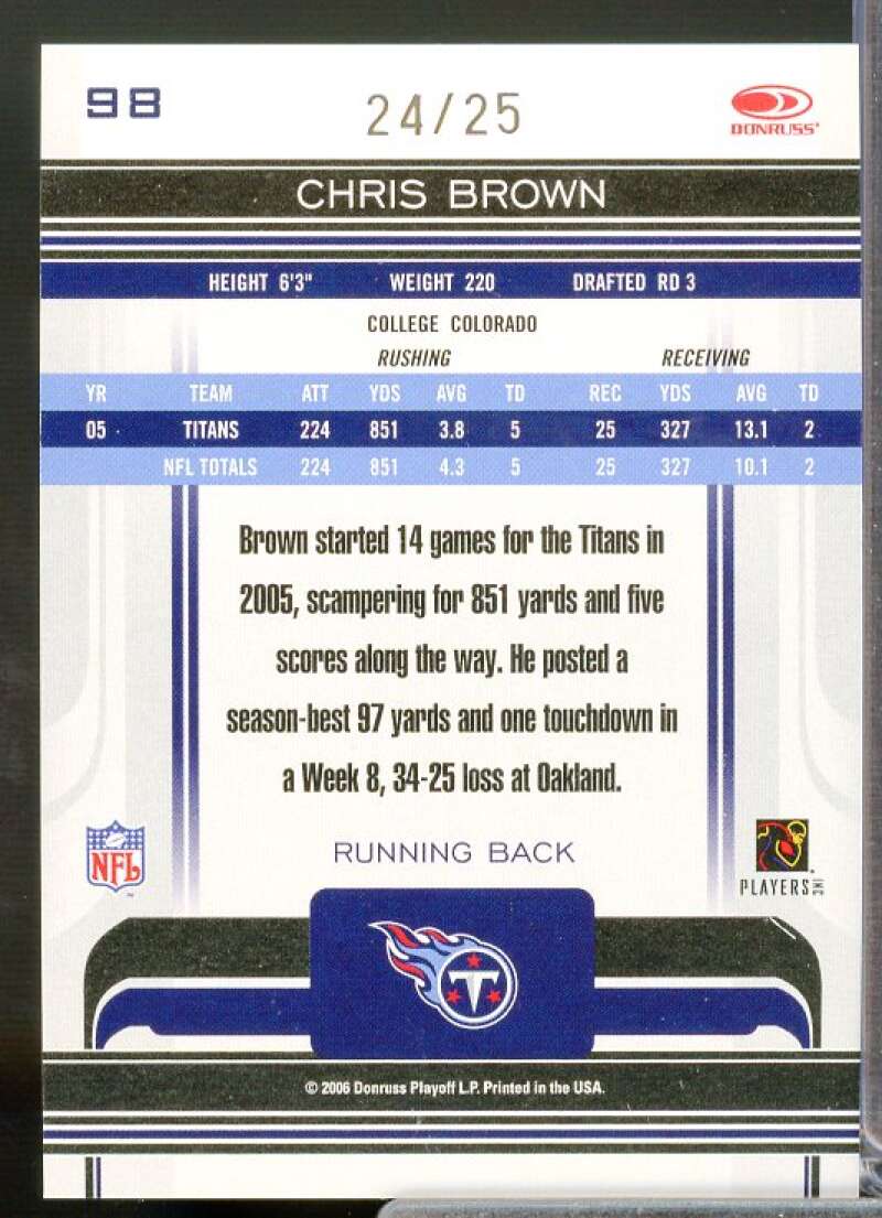 Chris Brown Card 2006 Donruss Gridiron Gear Platinum Holofoil O's #98  Image 2