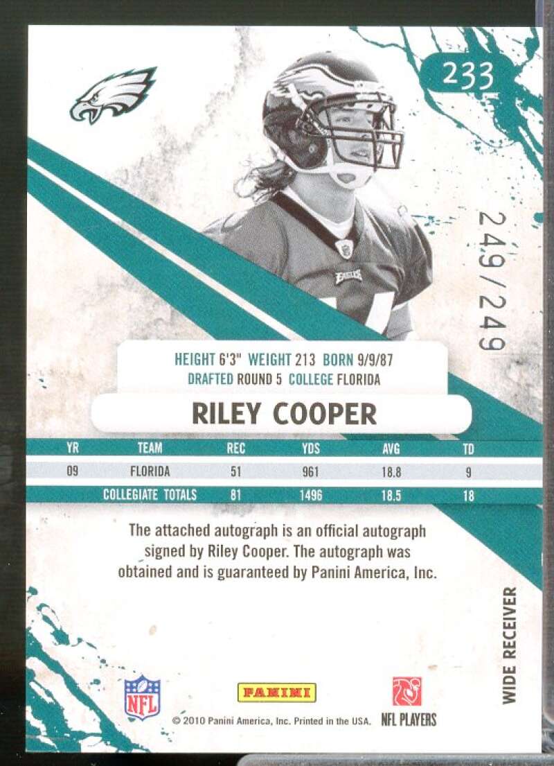 Riley Cooper Rookie Card 2010 Rookies Stars Longevity Autographs #233  Image 2