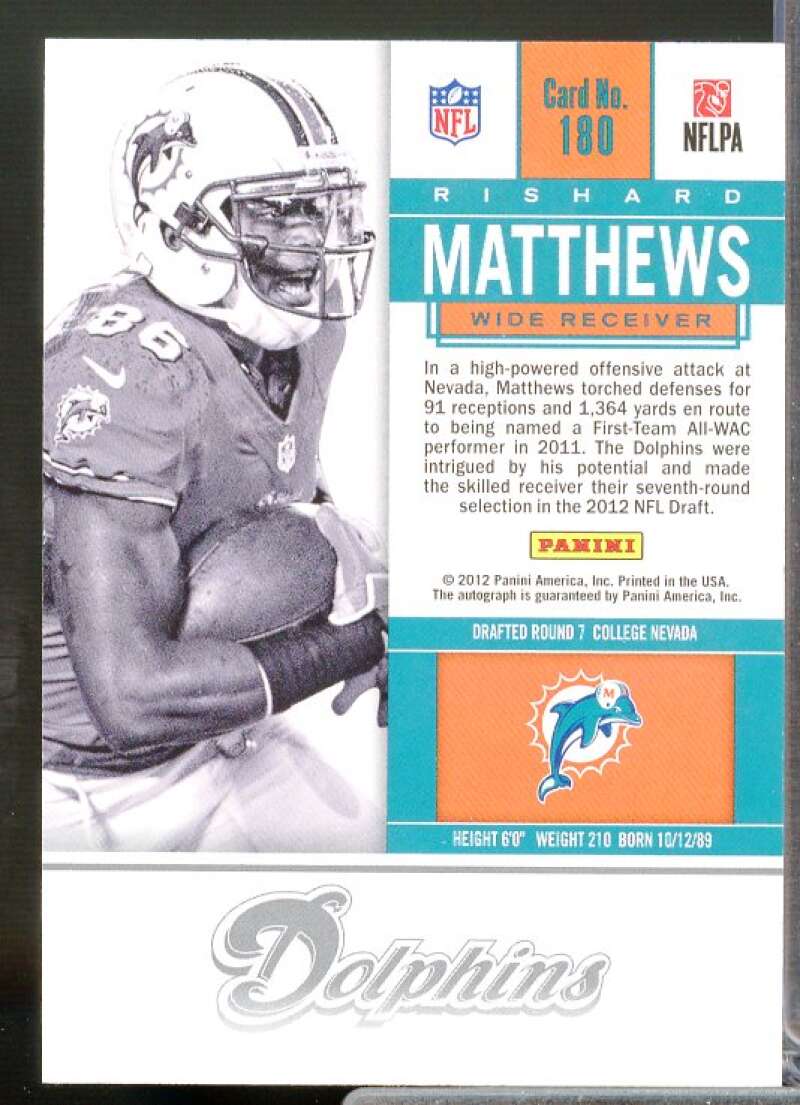 Rishard Matthews AU Rookie Card 2012 Panini Contenders #180A  Image 2
