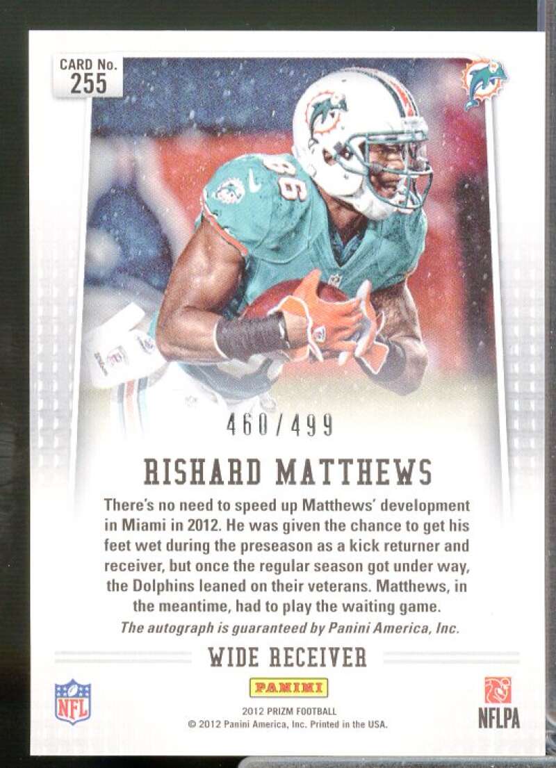 Rishard Matthews Rookie Card 2012 Panini Prizm Autographs #255  Image 2